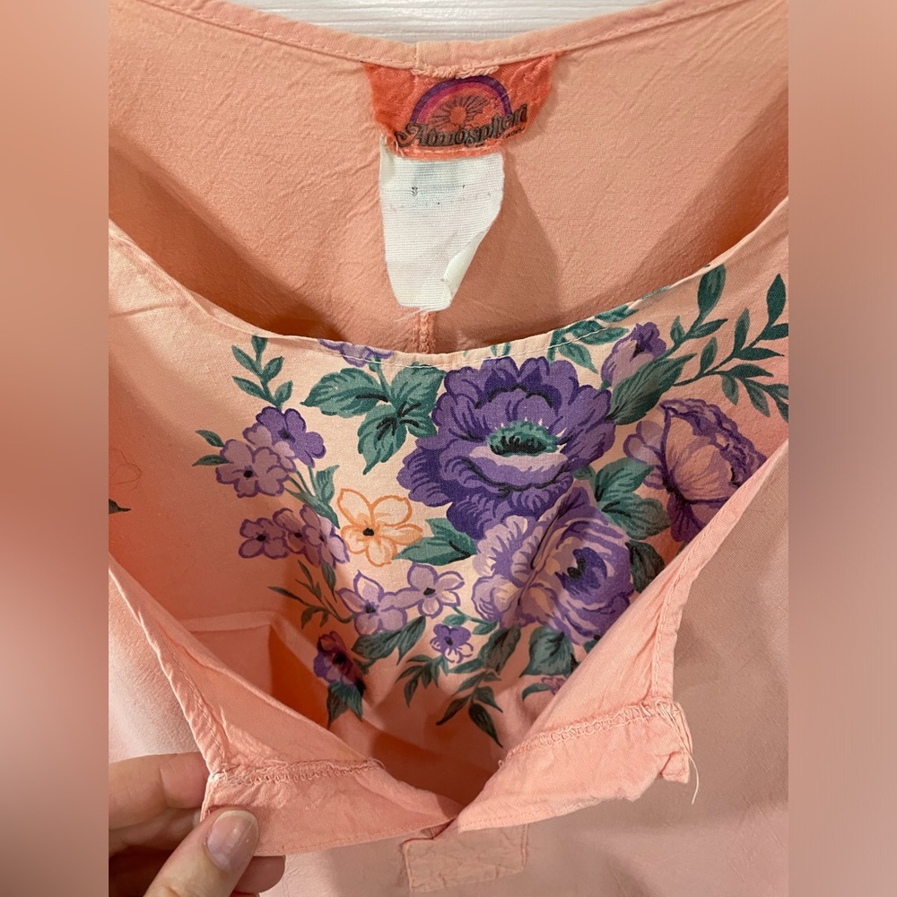 [L] ATMOSPHERE 🇨🇦vintage dress peach 80s floral cotton festival Coachella - Picture 3 of 9